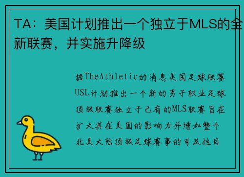 TA：美国计划推出一个独立于MLS的全新联赛，并实施升降级