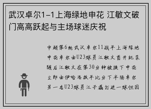 武汉卓尔1-1上海绿地申花 江敏文破门高高跃起与主场球迷庆祝